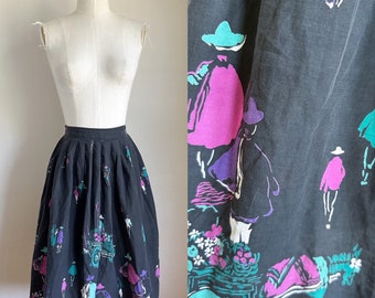 Vintage 1950s Donkey Novelty Print Full Skirt / XS