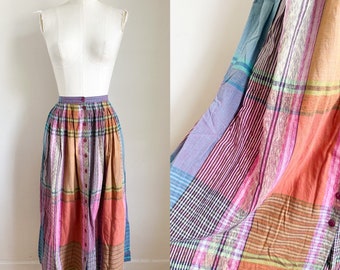 Vintage 1980s Madras Plaid Skirt / XS