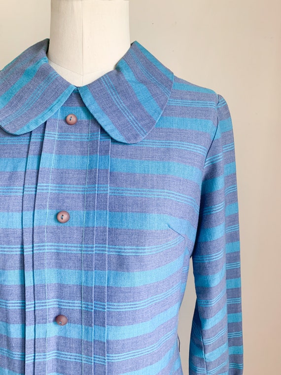 Vintage 1960s Blue Striped Day Dress / S - image 3