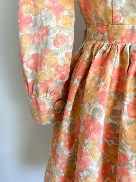 Vintage 1960s Orange Floral Long Sleeve Dress / XS - image 8