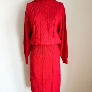 Vintage 1990s Red Turtleneck Sweater Dress / L image 2