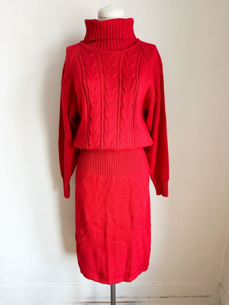 Vintage 1990s Red Turtleneck Sweater Dress / L image 2