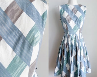 Vintage 1950s/60s Watercolor Check Dress / XS