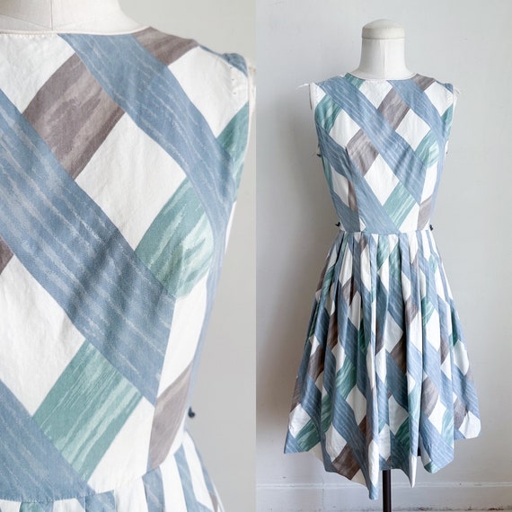 Vintage 1950s/60s Watercolor Check Dress / XS