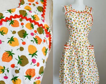 Vestido estilo pichi vintage con estampado de frutas de los años 50 / Talla S-M