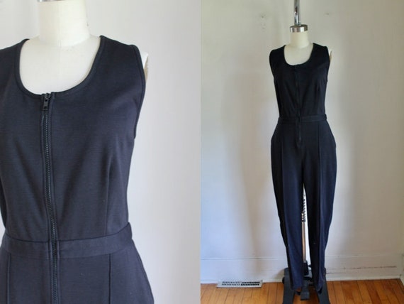 Vintage 1990s Black Cotton Jersey Jumpsuit / M