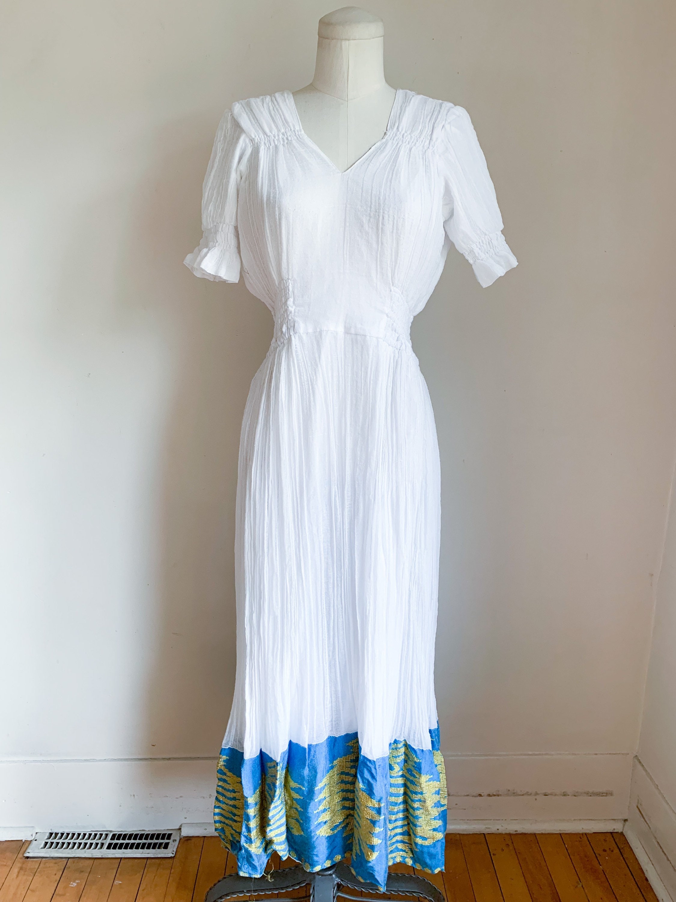 Vintage White Cotton Gauze Dress / S/M Etsy