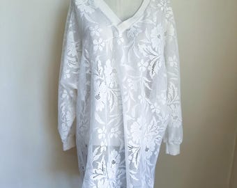 Vintage 1980s White Lace Tunic / XL