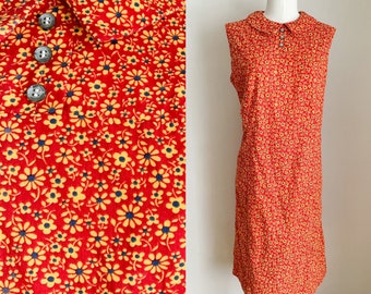 Vintage 1960s Red & Yellow Calico Dress / M