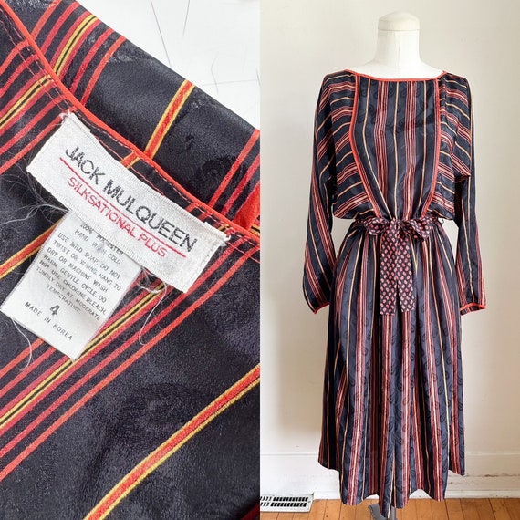 Vintage 1980s Jack Mulqueen Striped Dress / M - image 1