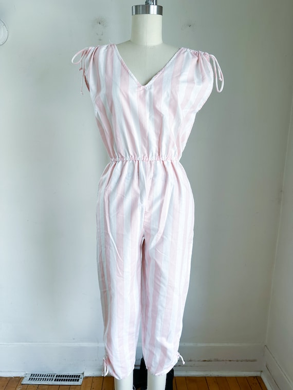 Vintage 1980s Pink & White Striped Jumpsuit / S - image 2