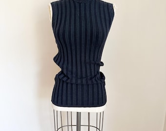 Vintage 1990s Silk Blend Black Ribbed Top / S