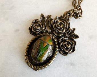 Vintage Real Bug Beetle Pendant Necklace