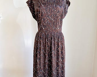 Vintage 1960s Brown Patterned Day Dress / M