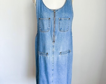Vintage 1990s Denim Jumper Dress / L
