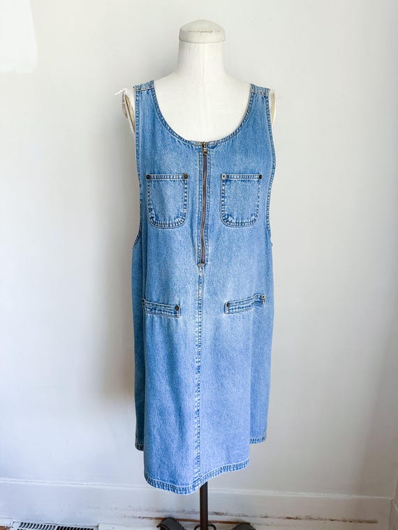 Vintage 1990s Denim Jumper Dress / L