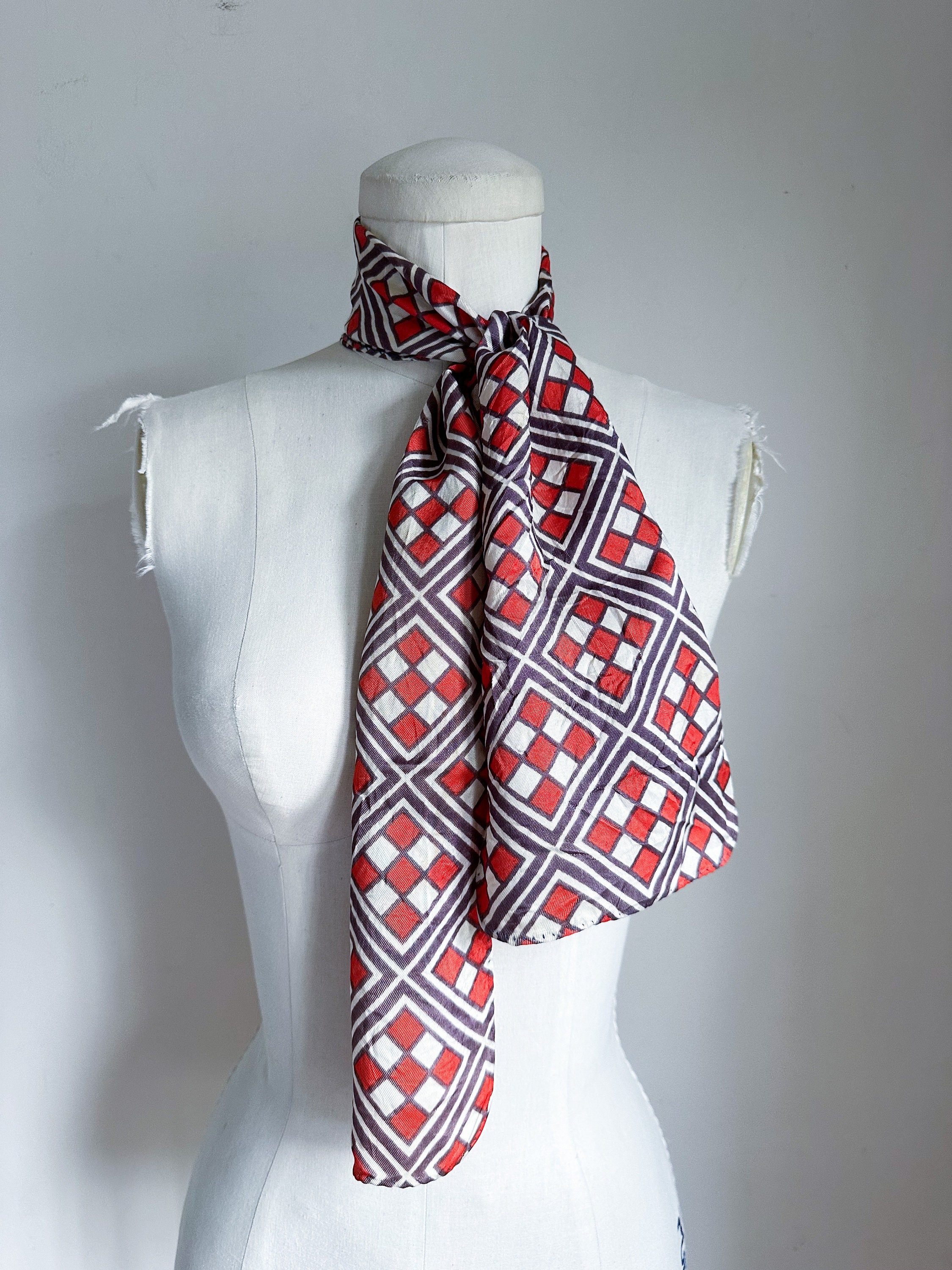 Vintage 1960s-70s Red & Navy Scarf / Ascot Tie