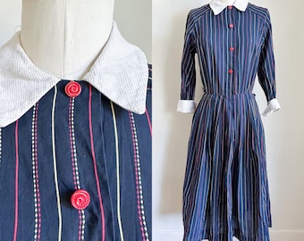 Vestido de día a rayas estilo vintage de los años 40 / XS