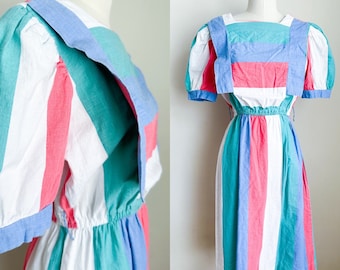 Vintage 1980s Candy Striped Cotton Dress / M