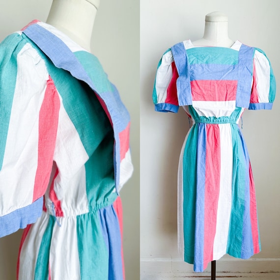 Vintage 1980s Candy Striped Cotton Dress / M