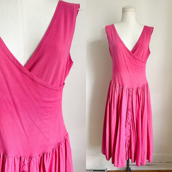 Vintage 1980s Front Wrap Jersey Tank Dress / M