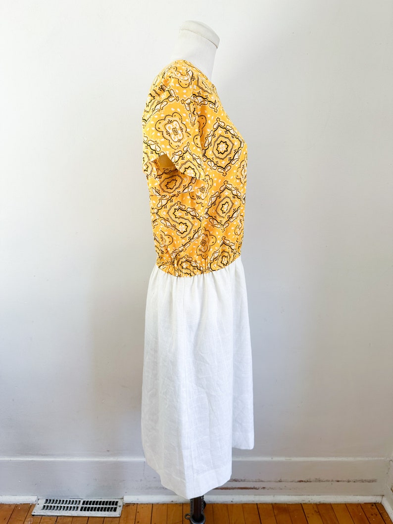 Vintage 1960s Yellow Bandanna Print Shift Dress / M-L image 6