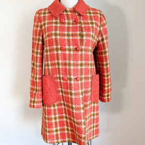 Vintage 1960s Orange Plaid Tweed Coat / XS image 2