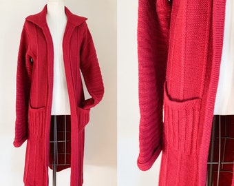 red sweater coat