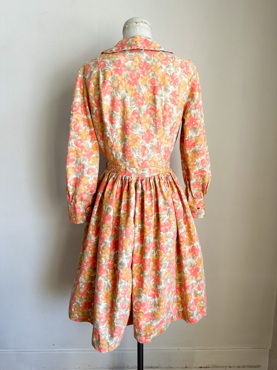 Vintage 1960s Orange Floral Long Sleeve Dress / XS - image 7