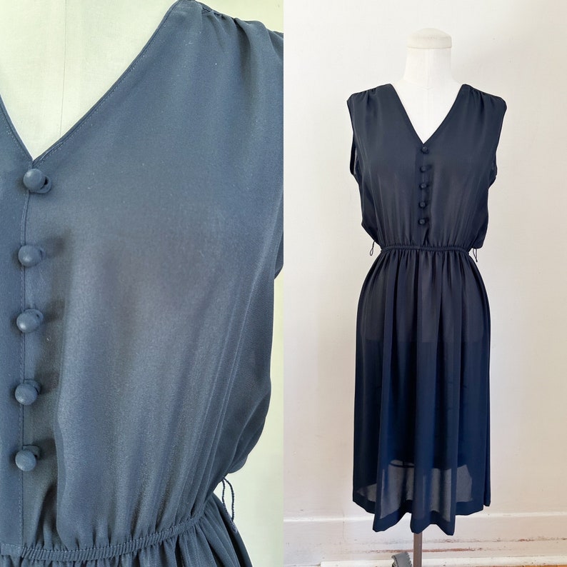 Vintage 1970s Black Sheer Dress / M image 1