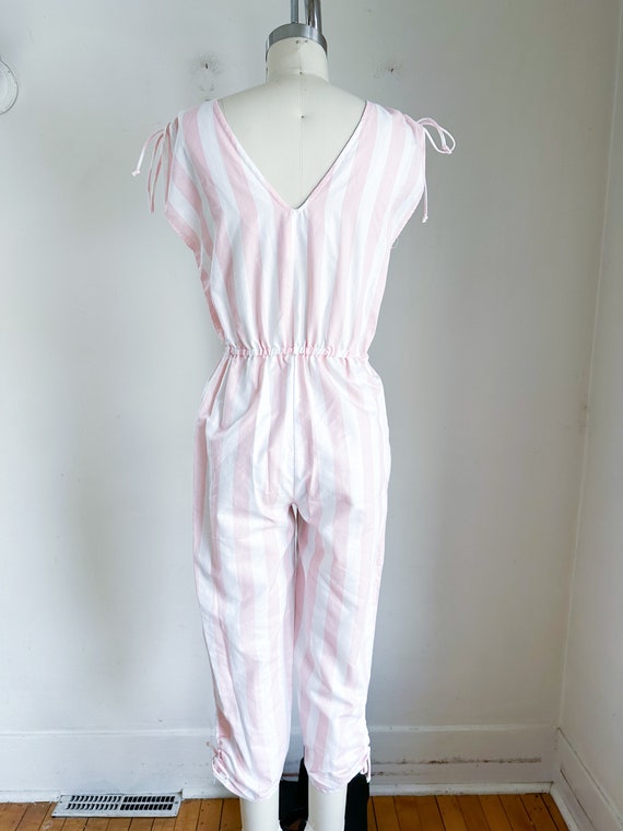 Vintage 1980s Pink & White Striped Jumpsuit / S - image 9
