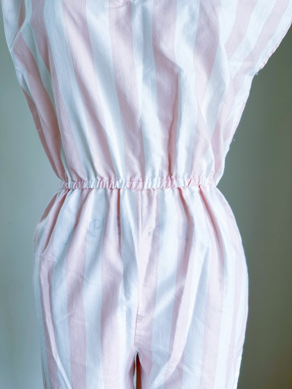 Vintage 1980s Pink & White Striped Jumpsuit / S - image 3