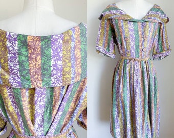 Vintage 1950s Batik Shawl Collar Shirtwaist Dress / M