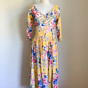 Vintage 1980s Yellow Floral Dress / S image 2