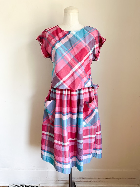 Vintage 1980s Madras Plaid Dress / S-M - image 2