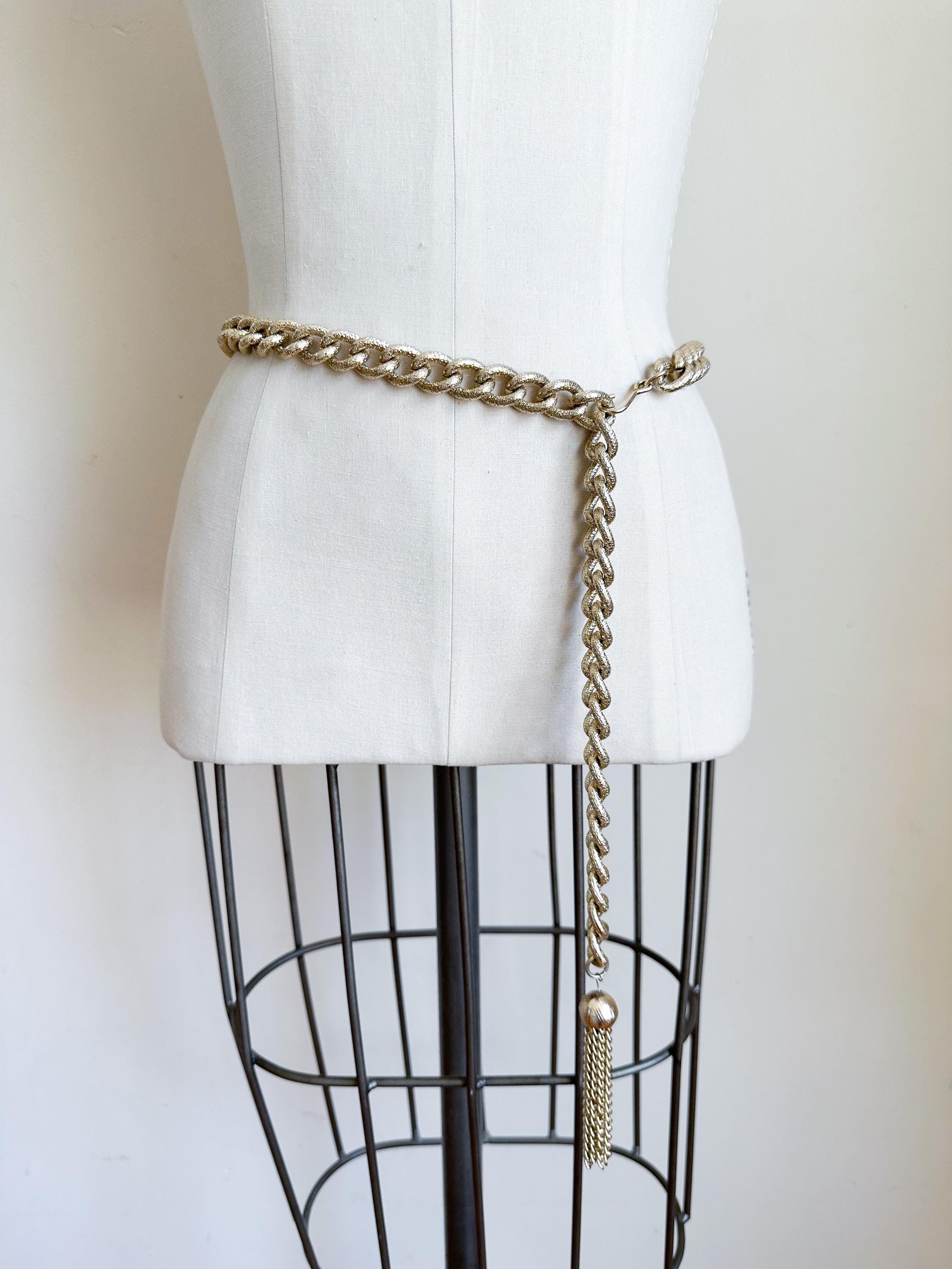 Vintage 1980s Gold Tone Metal Chain Belt With a Ball  display picture 1