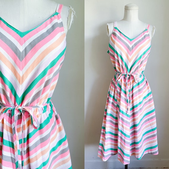 Vintage 1970s Candy Chevron Striped Sundress / M