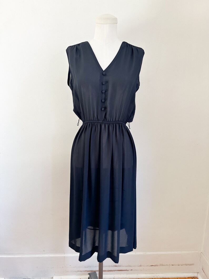 Vintage 1970s Black Sheer Dress / M image 2