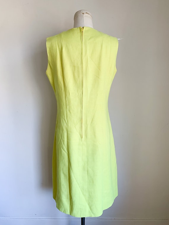 Vintage 1960s Irish Linen Lemon Yellow Shift Dres… - image 5