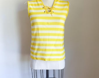 Vintage 1970s Yellow Striped Sleeveless Top / S