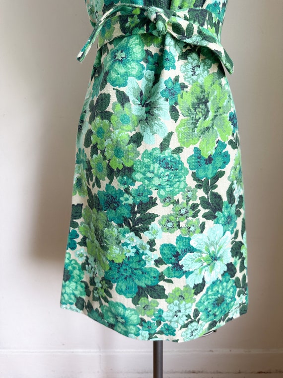 Vintage 1960s Green Floral Shift Dress / XXS - image 5