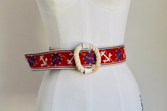 Vintage 1960s Nautical Novelty Print Belt / up to
