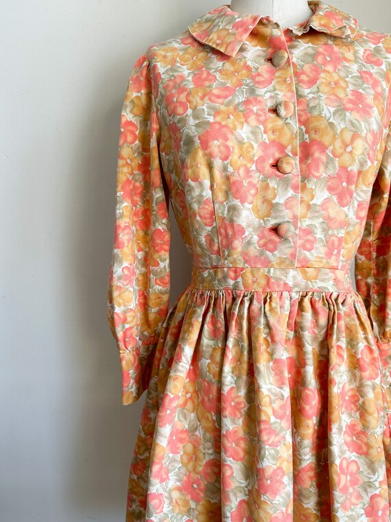 Vintage 1960s Orange Floral Long Sleeve Dress / XS - image 3