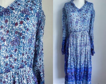Vintage 1970s Ritu Kumar Silk Indian Dress / L