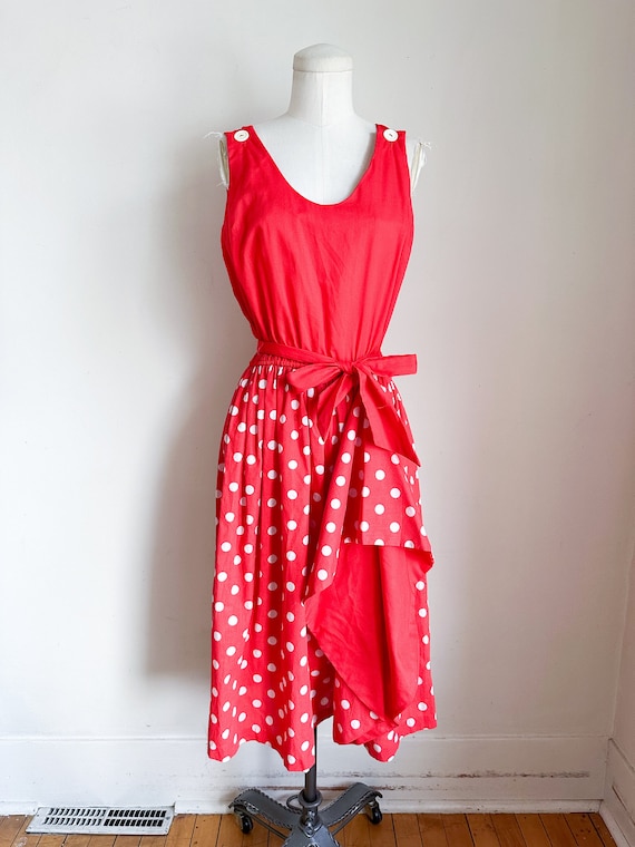 Vintage 1960s Red & White Polka Dotted Sundress /… - image 2