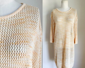 Vintage 1980s Yellow Space Dyed Knit Dress / up to L