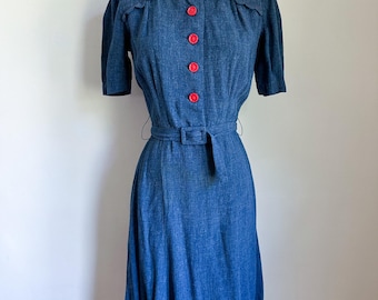 Vintage 1930s Faux Denim Dress / XS