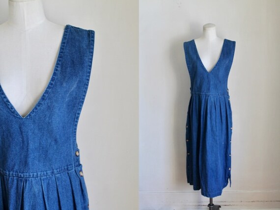 Vintage Denim Pinafore Dress / M