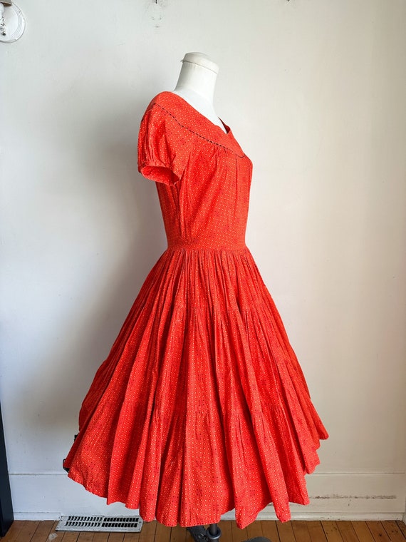 Vintage 1940s Red Patterned Swing Dress / XS - image 5