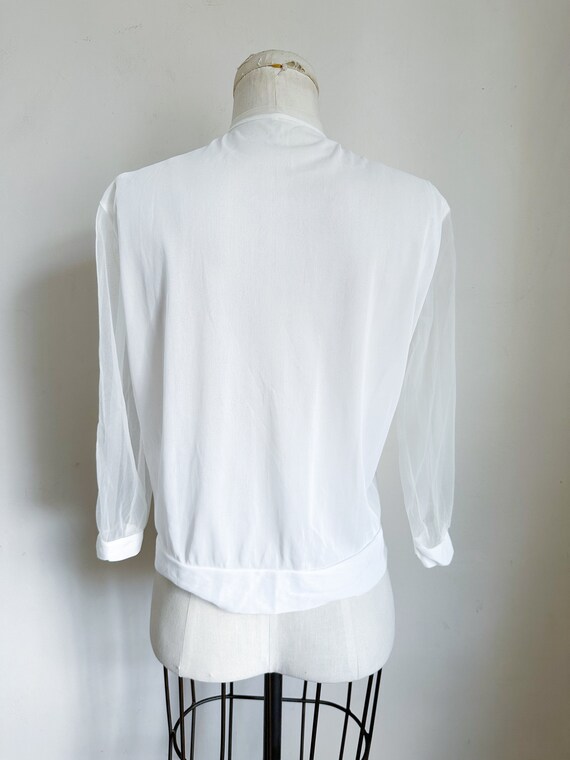 Vintage 1950s White Sheer Nylon Blouse / M - image 6